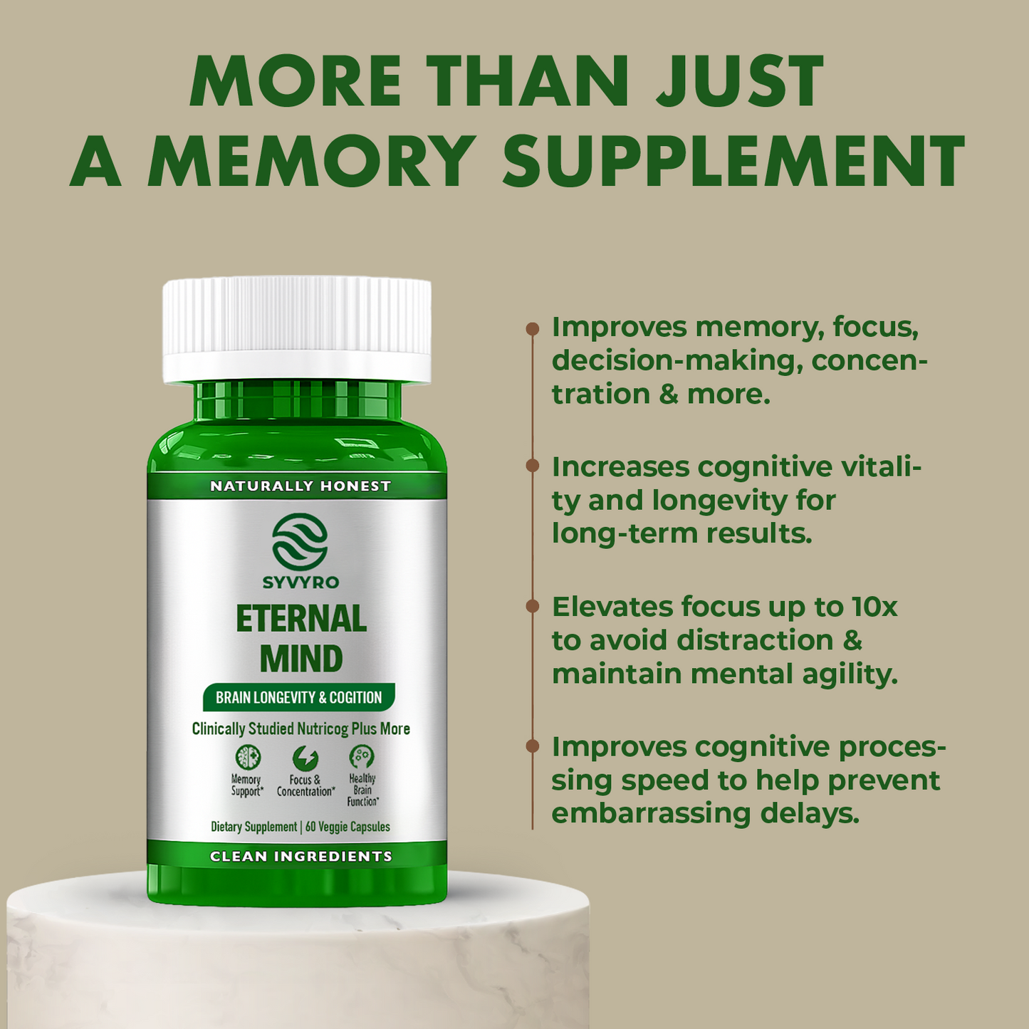 SYVYRO ETERNAL MIND® BRAIN HEALTH SUPPLEMENT FOR LONGEVITY AND COGNITION